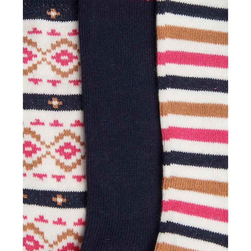 Barbour Claudia Fairisle Ladies Sock Gift Box (Set of 3) - Navy/Pink Mix