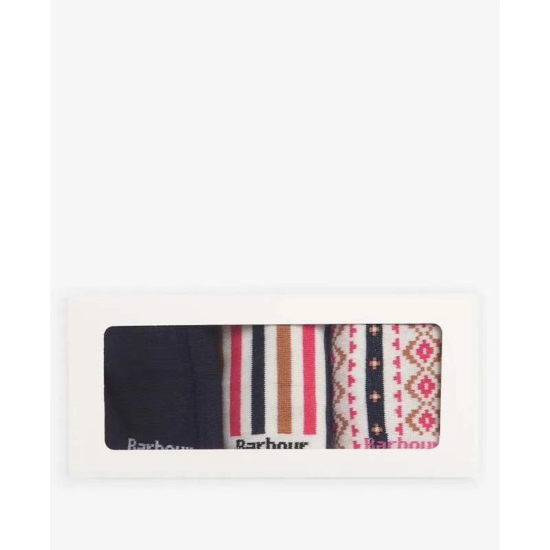 Barbour Claudia Fairisle Ladies Sock Gift Box (Set of 3) - Navy/Pink Mix