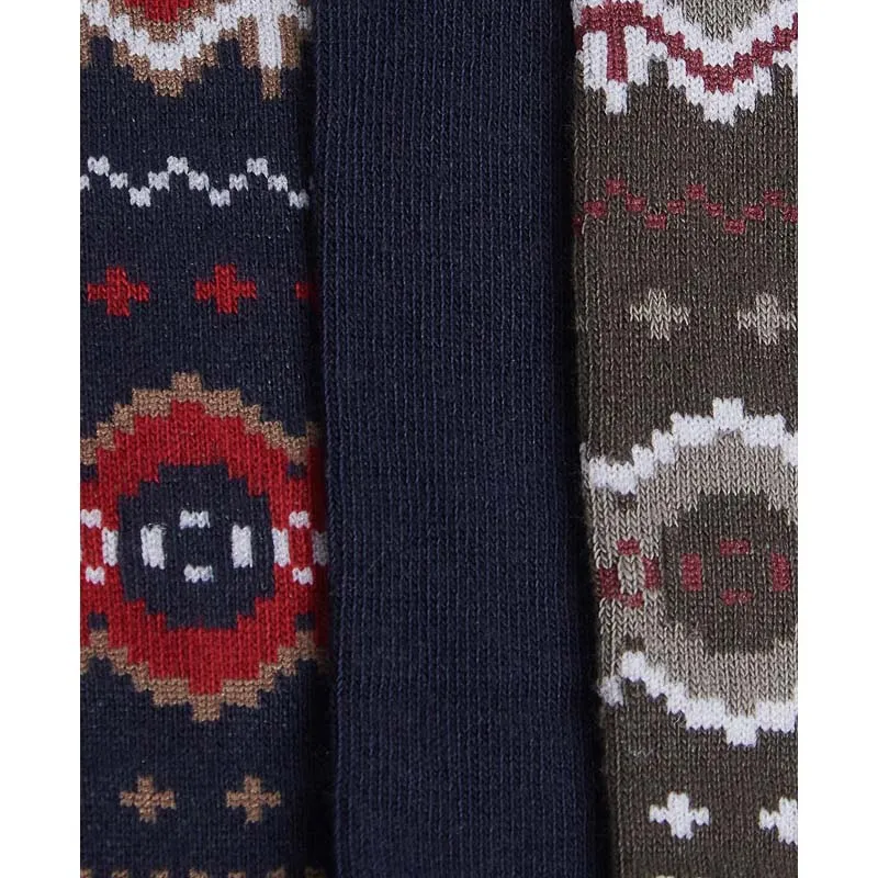 Barbour Fairisle Mens Sock Gift Box (Set of 3) - Cranberry/Black Slate Mix