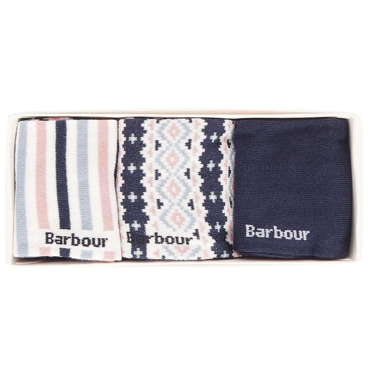 Barbour Women's Claudia Fair Isle Socks Gift Set in Pink/Navy