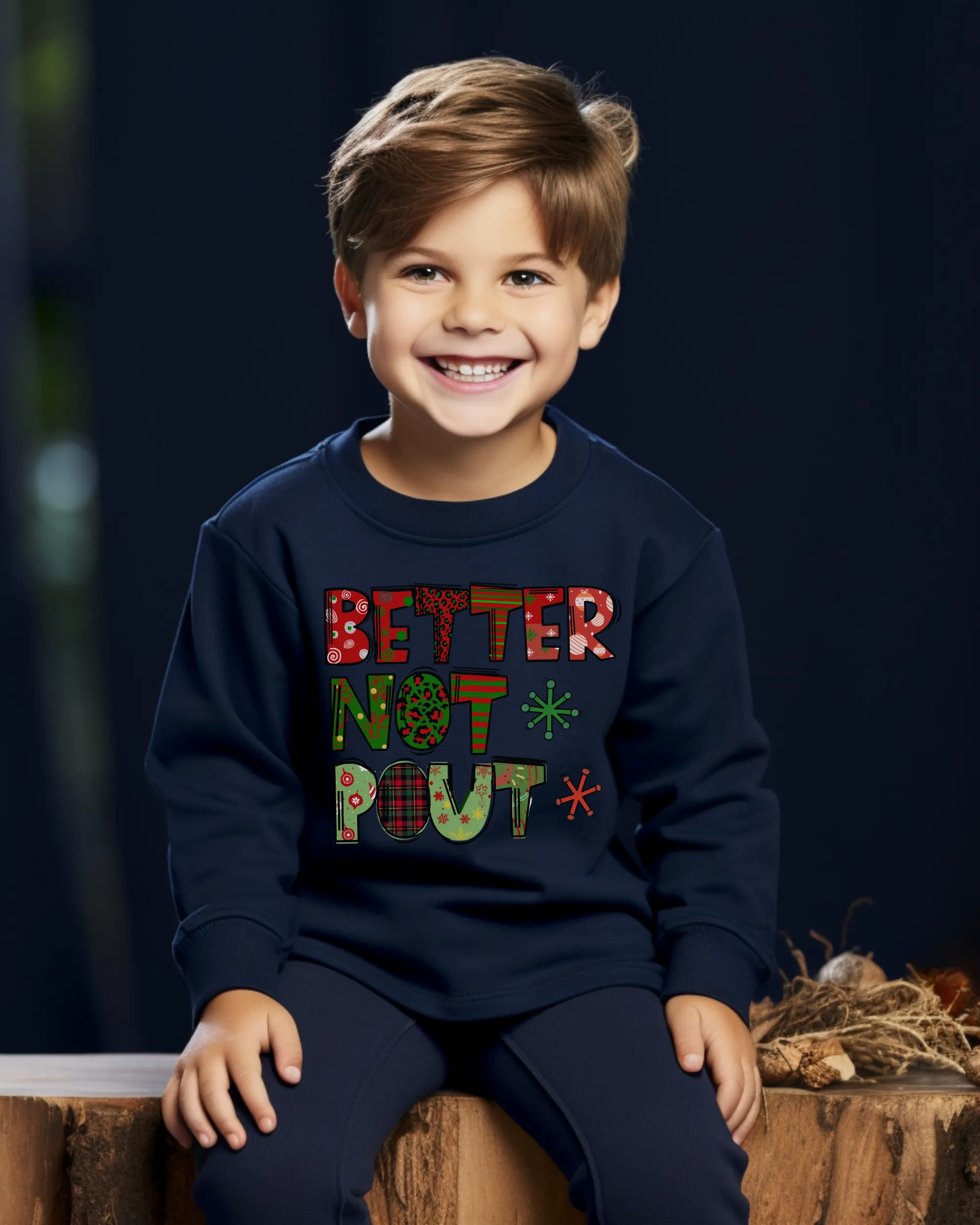 Better Not Pout Youth Crewneck Sweatshirt, Cute Kids Christmas Crewneck Pullover