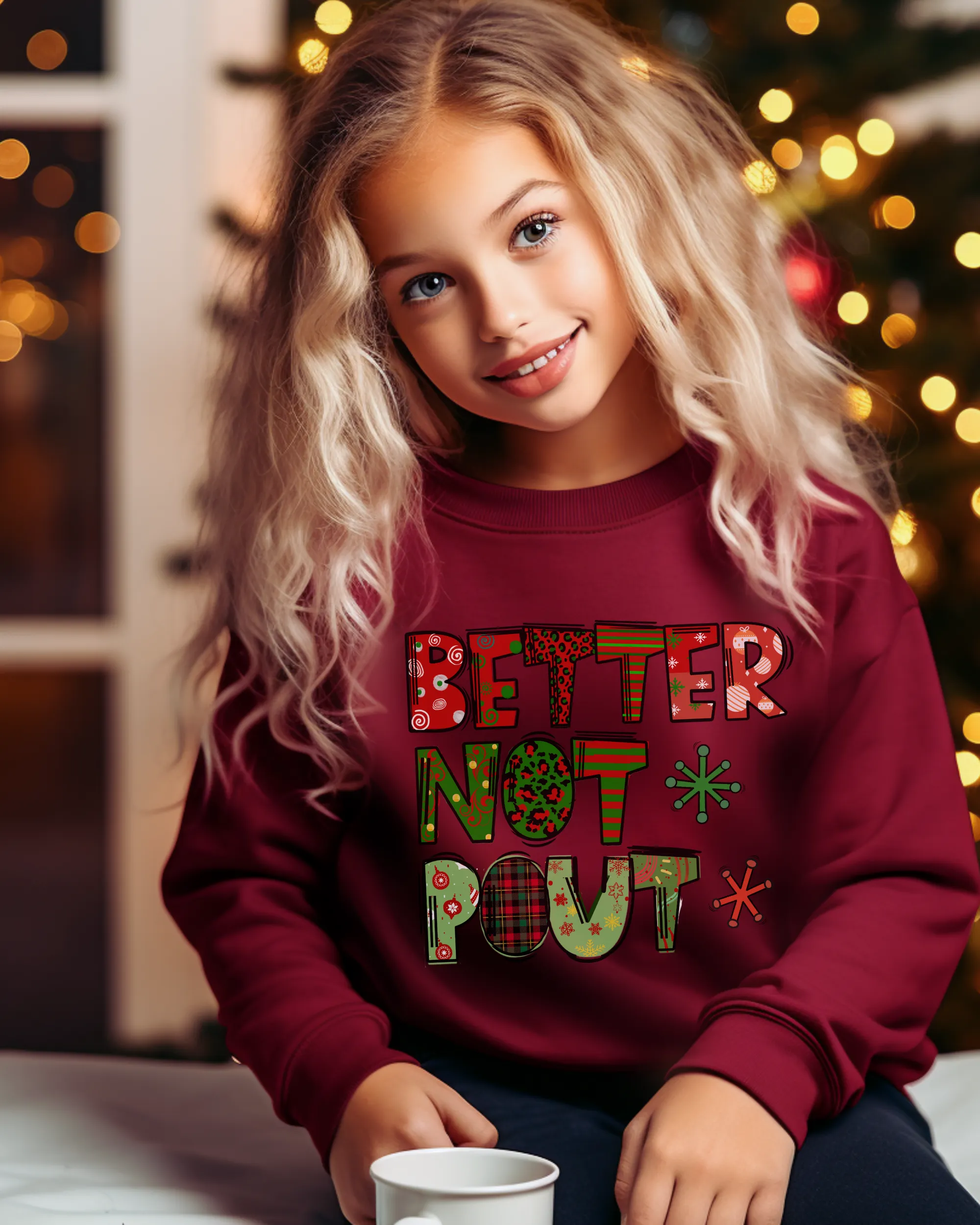 Better Not Pout Youth Crewneck Sweatshirt, Cute Kids Christmas Crewneck Pullover