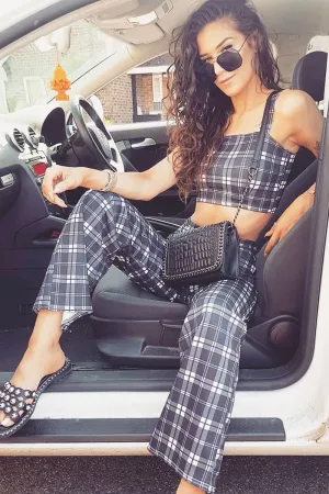 Black Checked Crop Top and Trousers Co-ord Set - Kimmy