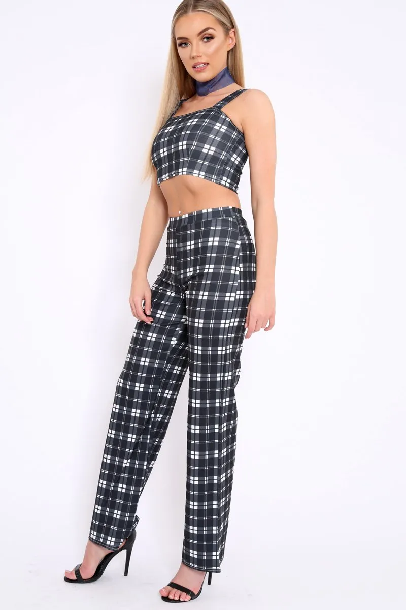 Black Checked Crop Top and Trousers Co-ord Set - Kimmy