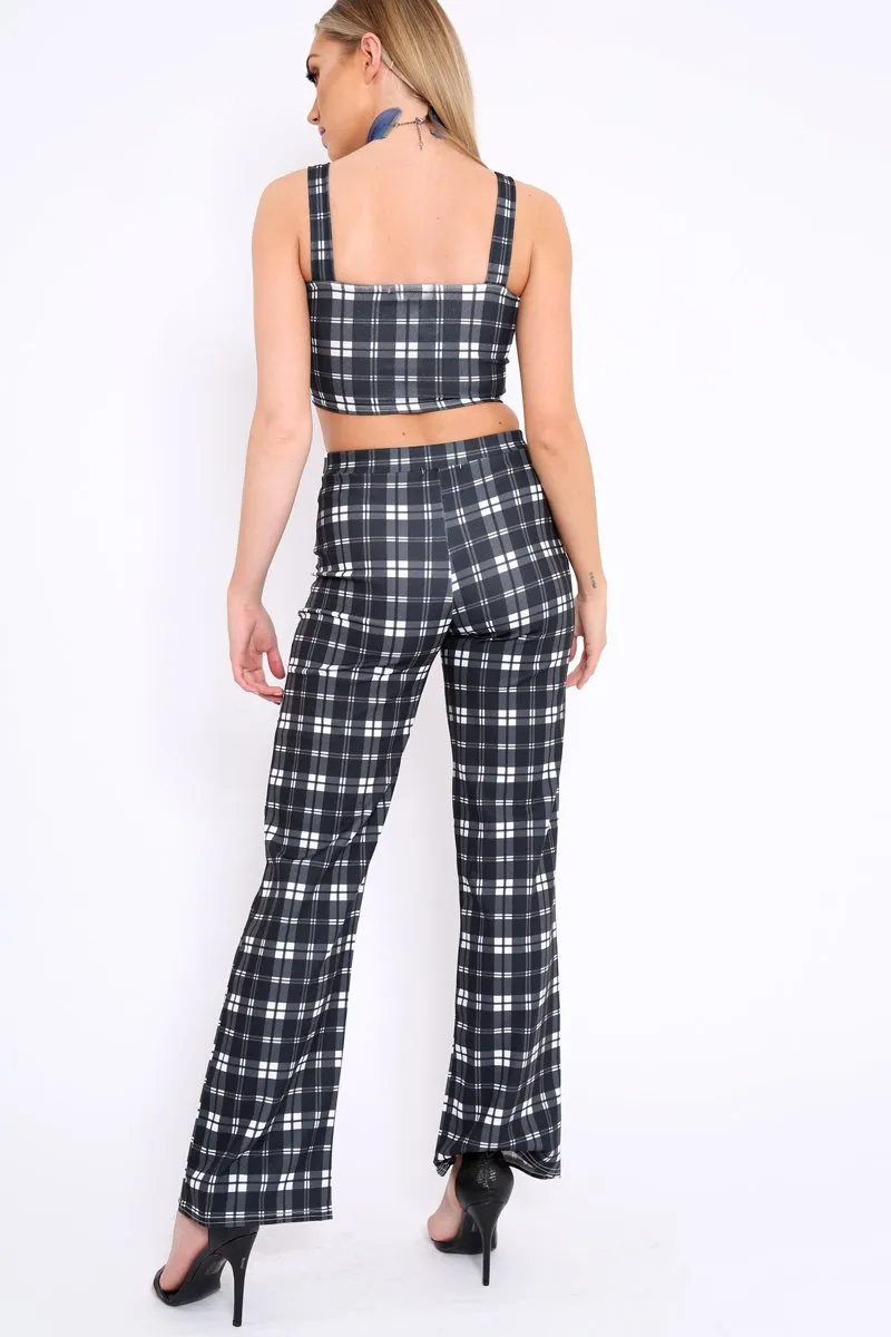 Black Checked Crop Top and Trousers Co-ord Set - Kimmy