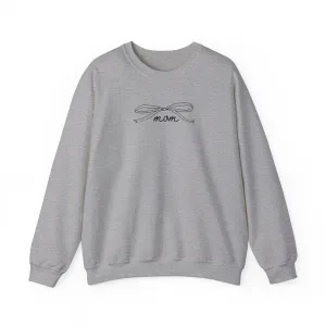 Black on Gray MOM with Bow Crewneck Oversized Pullover Sweatshirt