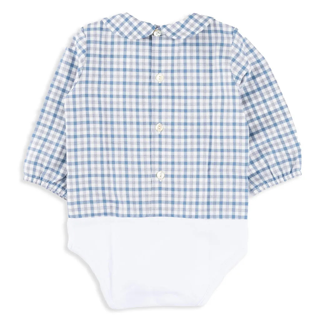 Bodycam Lui Baby Bodysuit in Blue Grey Check