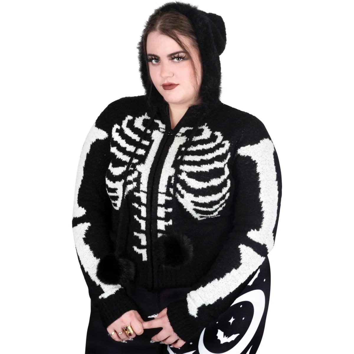 Bony Rib Cage Skeleton Fur Zip Cardigan