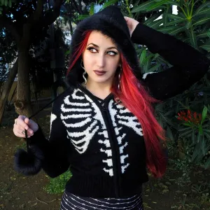 Bony Rib Cage Skeleton Fur Zip Cardigan