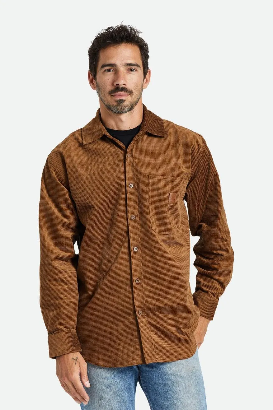 Brixton Men's Porter Long Sleeve Waffle Corduroy Shirt - Bison