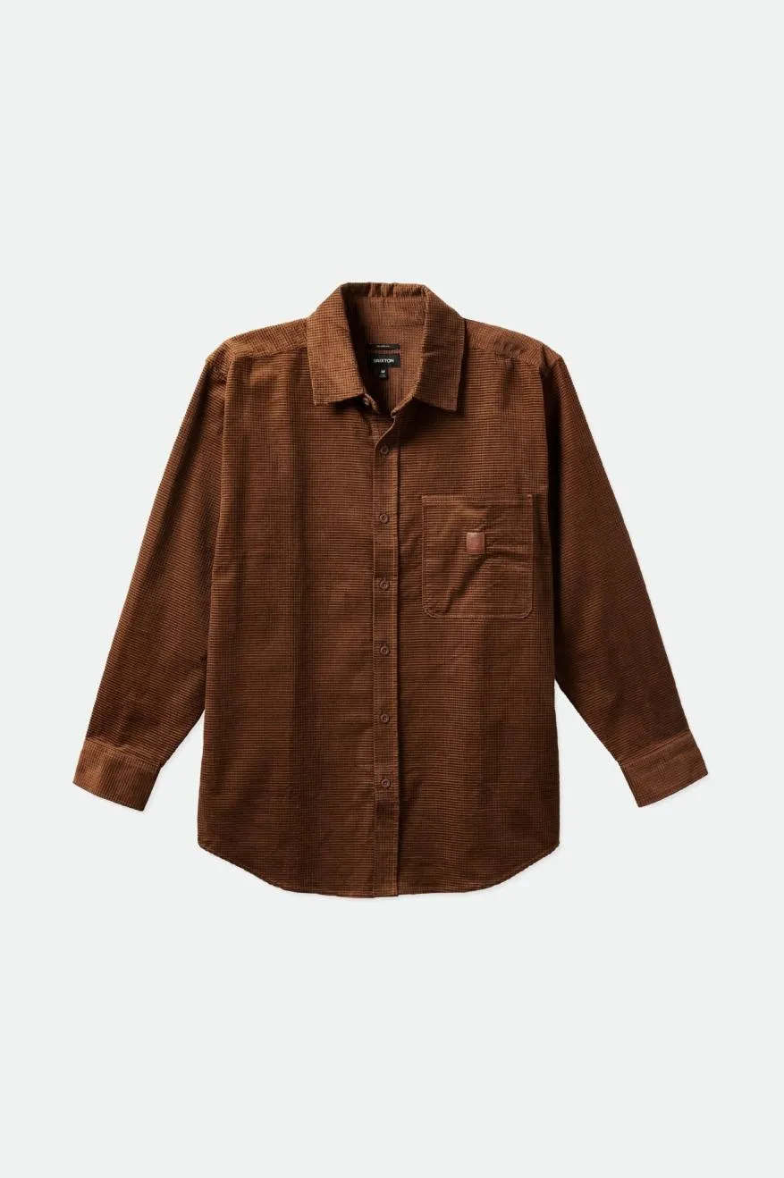 Brixton Men's Porter Long Sleeve Waffle Corduroy Shirt - Bison