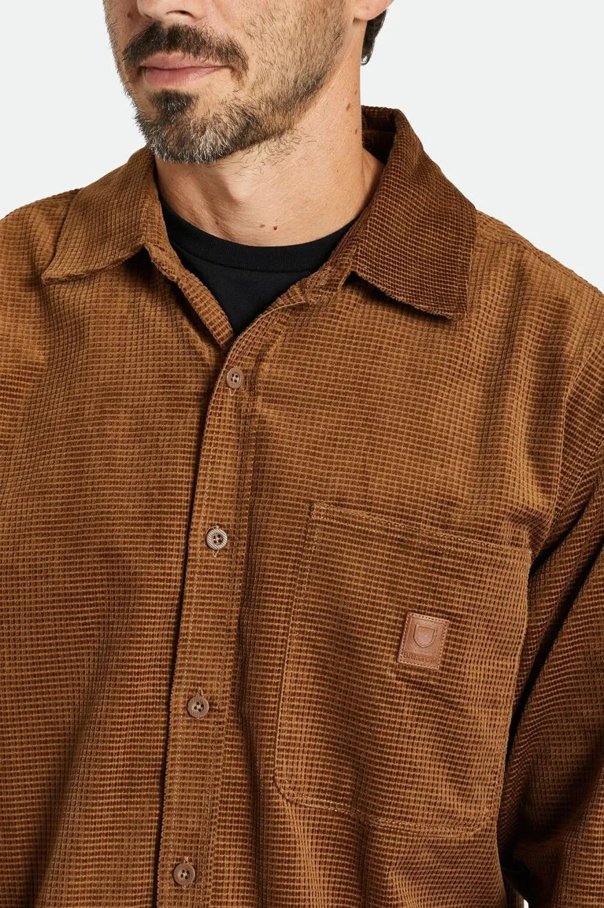 Brixton Men's Porter Long Sleeve Waffle Corduroy Shirt - Bison