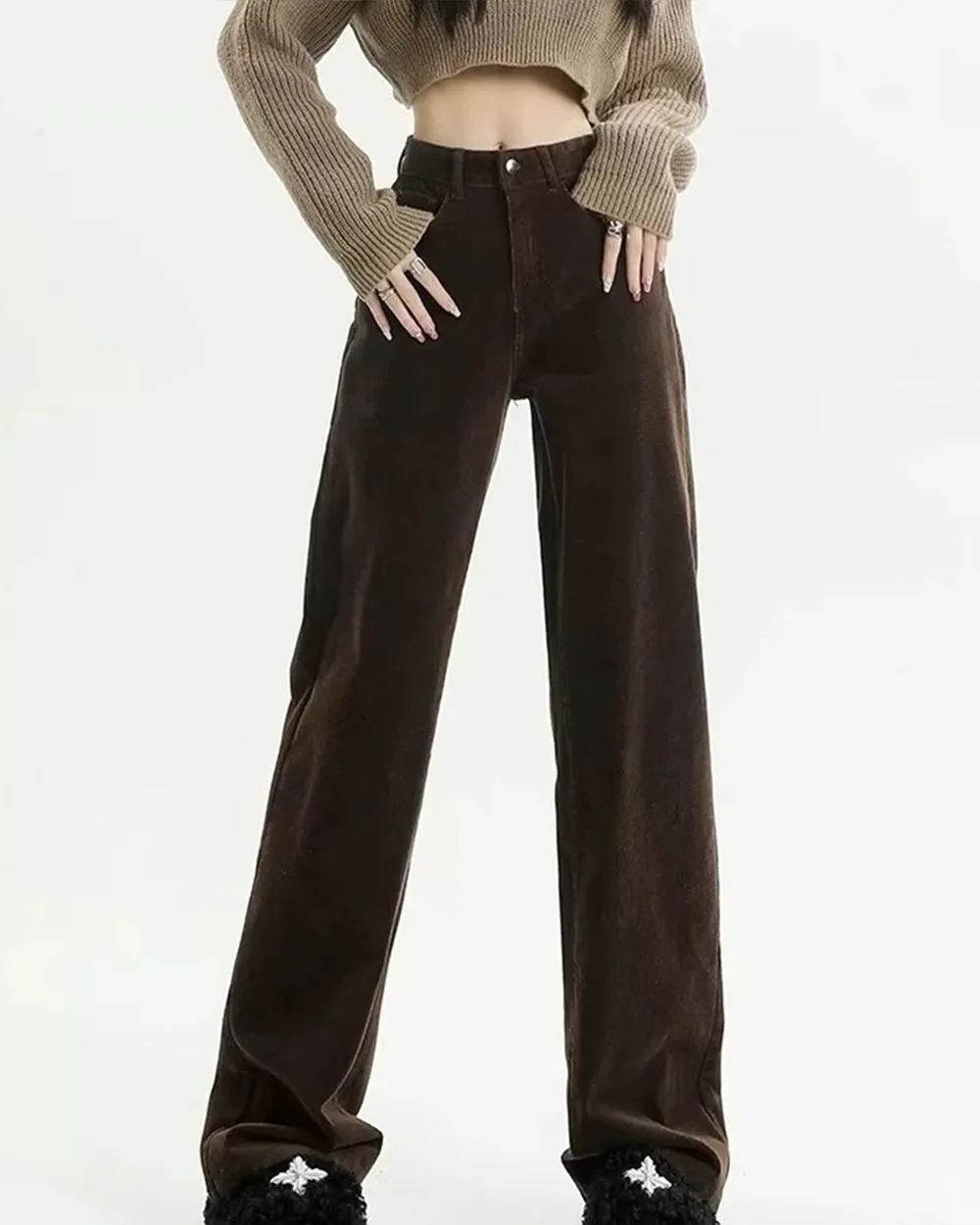 Brown High-Rise Retro Cord Pants