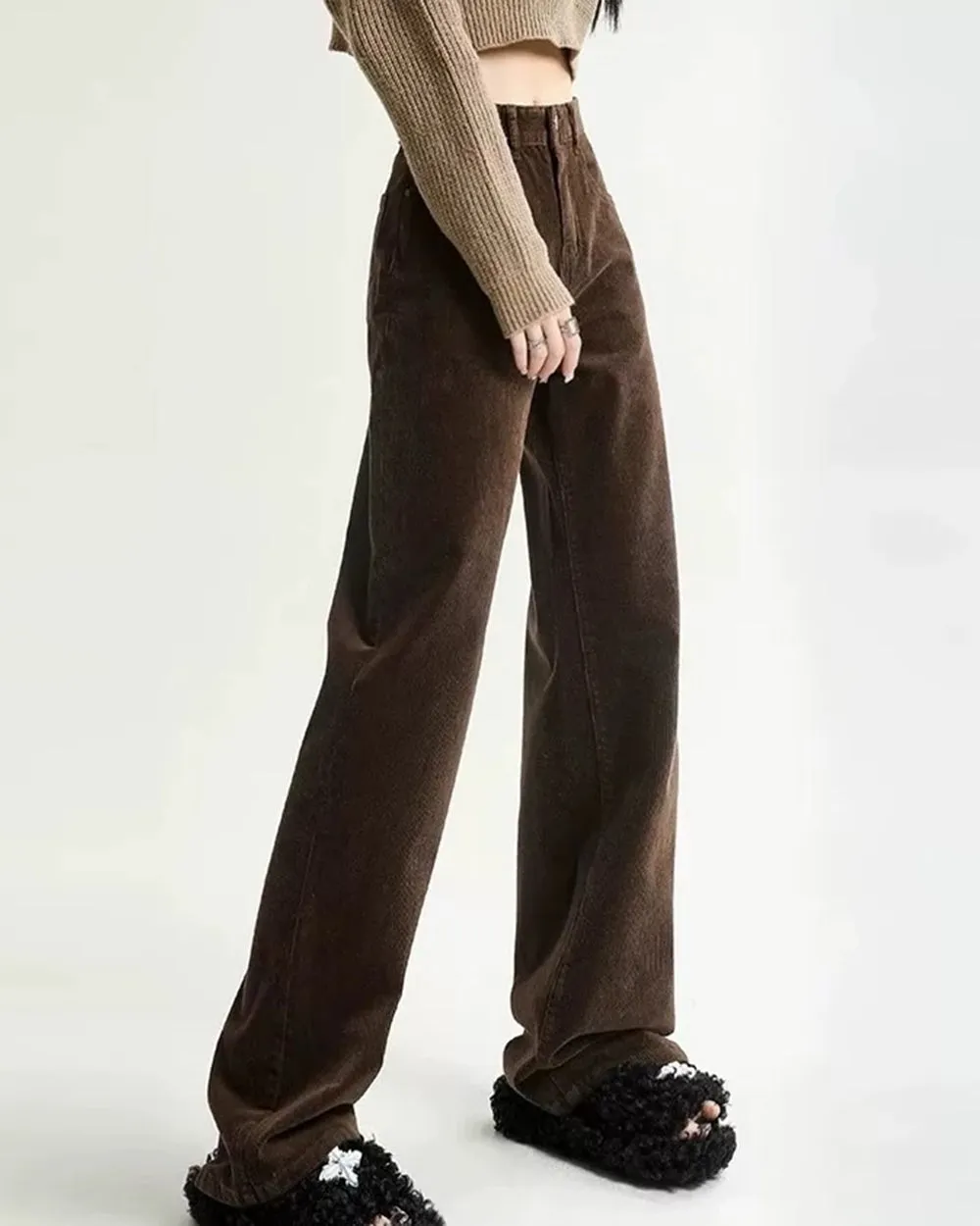 Brown High-Rise Retro Cord Pants