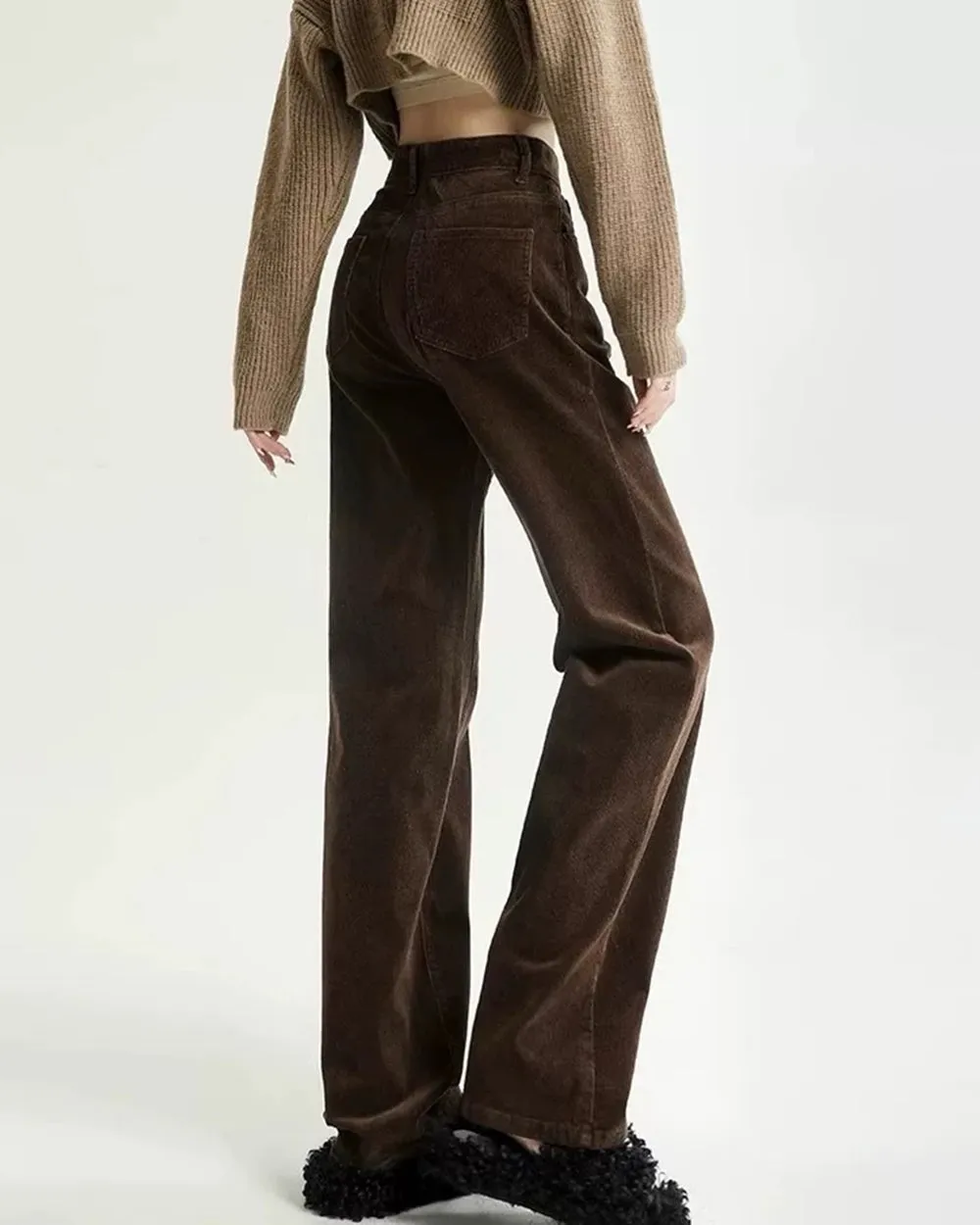 Brown High-Rise Retro Cord Pants