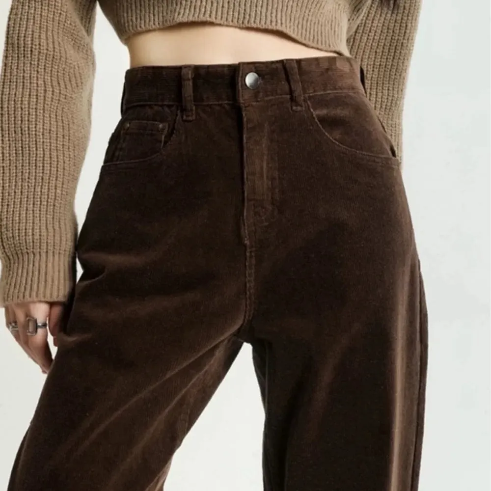 Brown High-Rise Retro Cord Pants