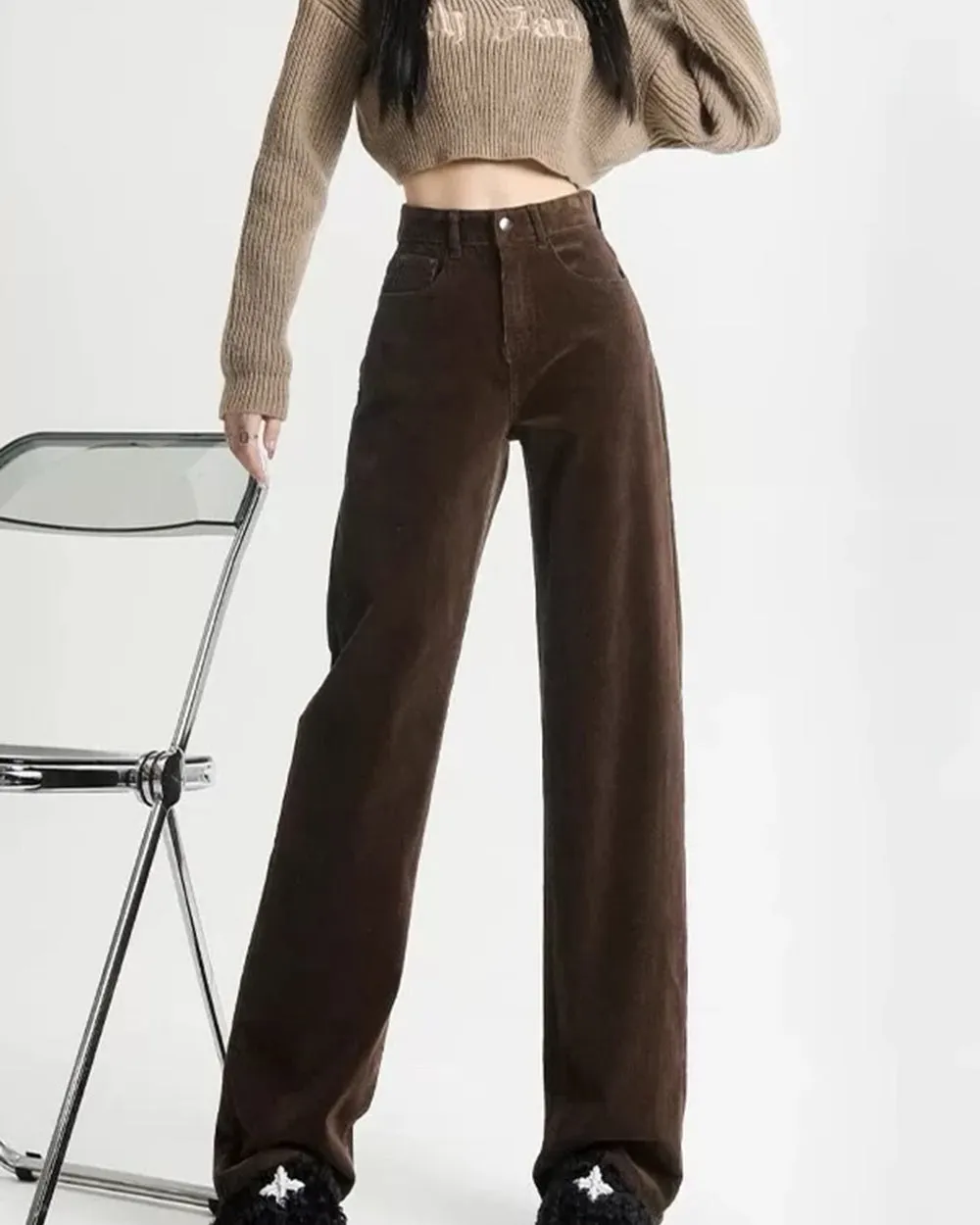 Brown High-Rise Retro Cord Pants