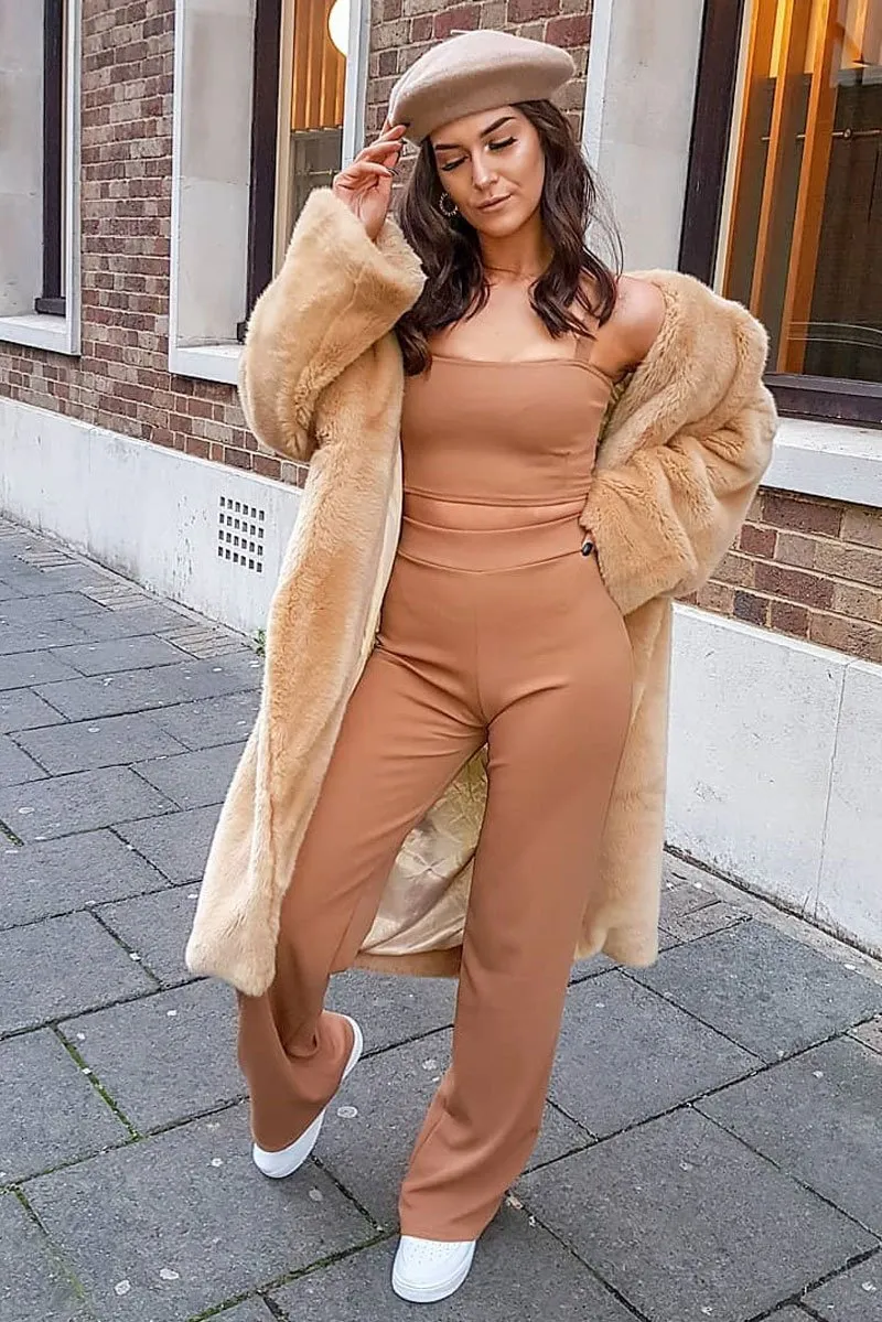 Camel Crop Top and Trousers Co-ord Set - Kimmy