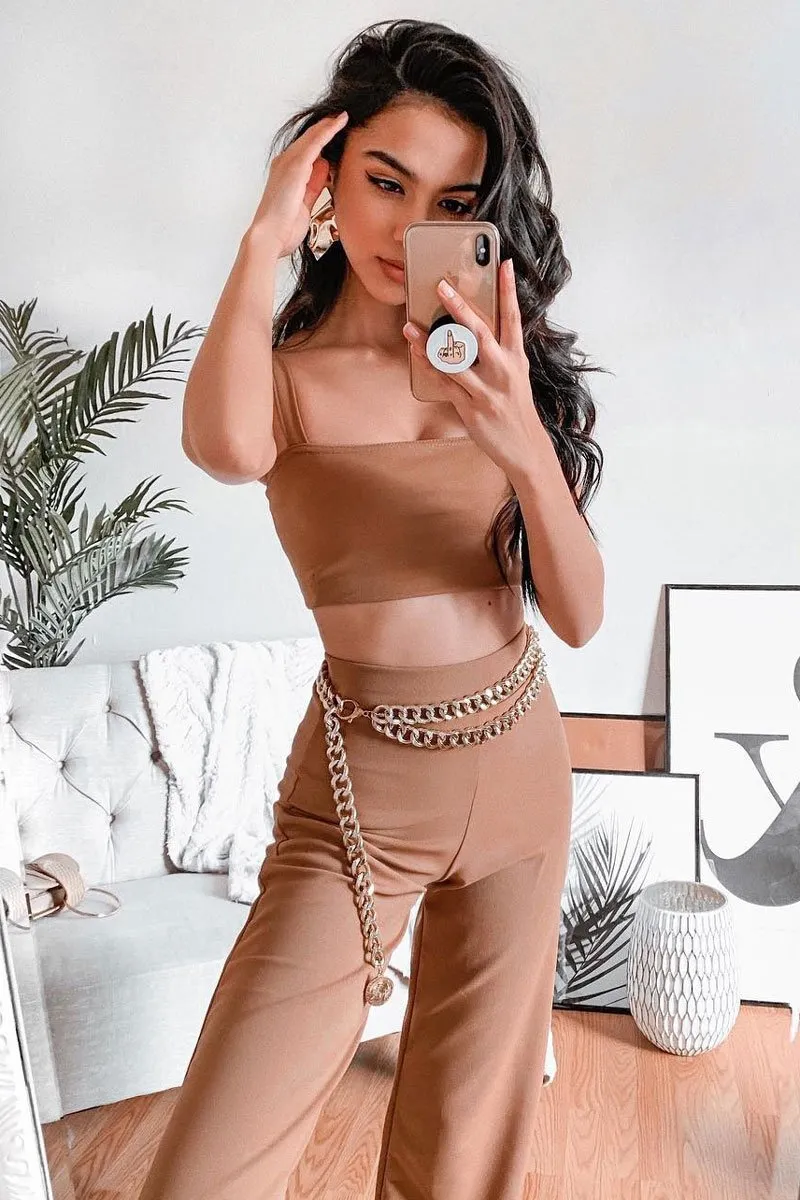 Camel Crop Top and Trousers Co-ord Set - Kimmy