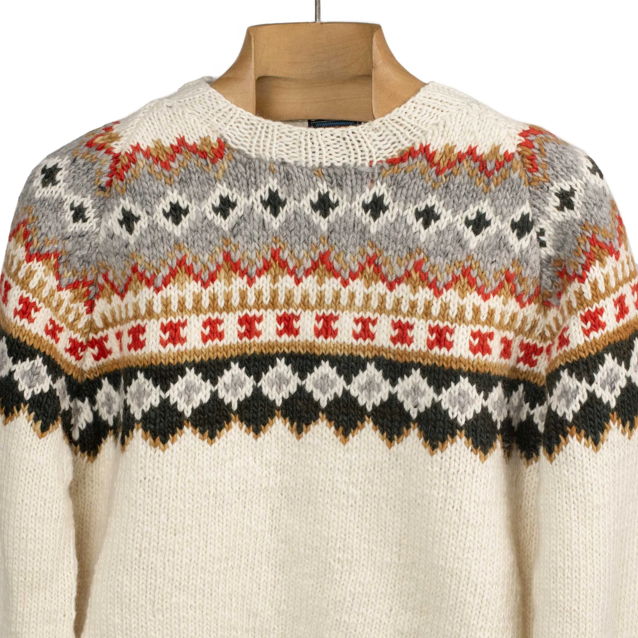 Chamula handknit crewneck sweater in ivory Fair Isle merino wool