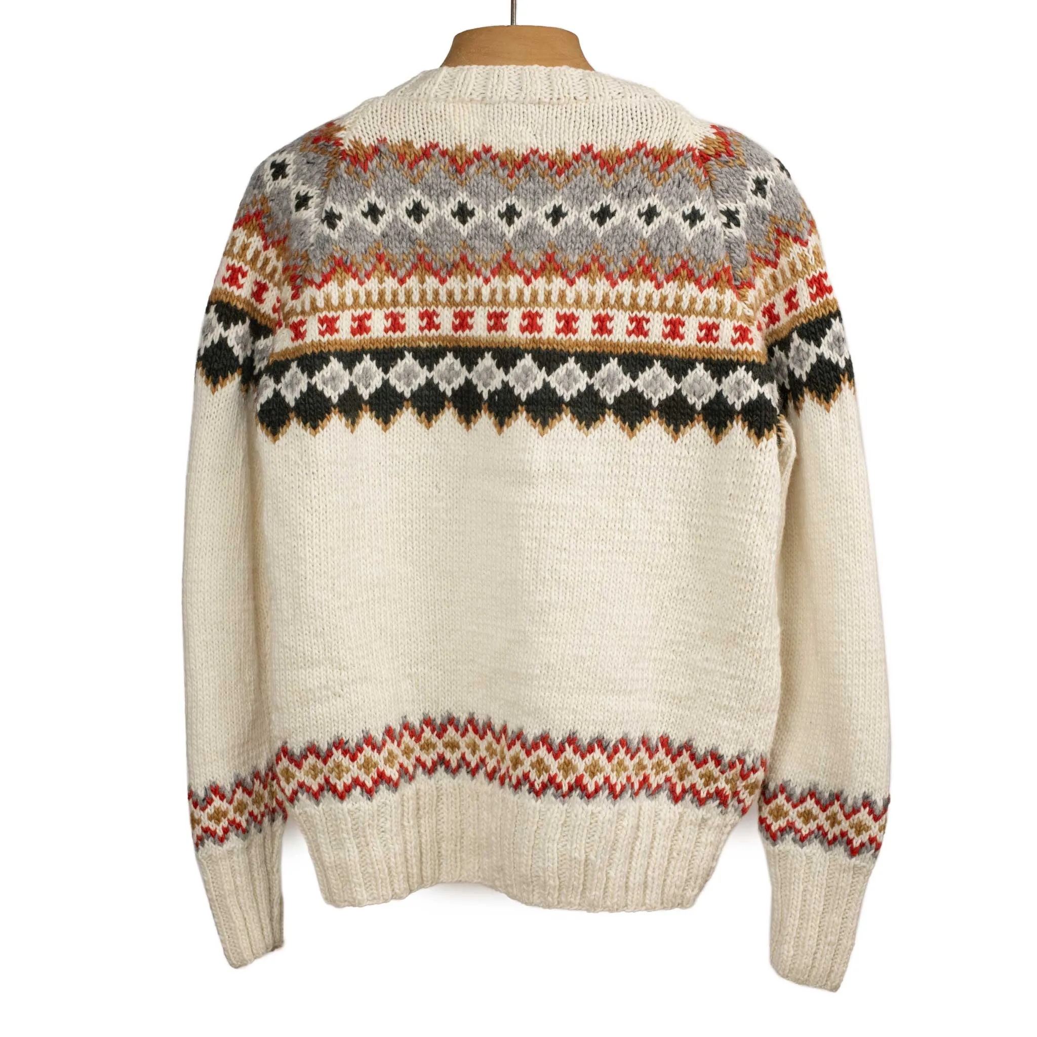 Chamula handknit crewneck sweater in ivory Fair Isle merino wool