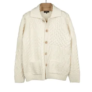 Crazy cable knit Aran cardigan in cream wool