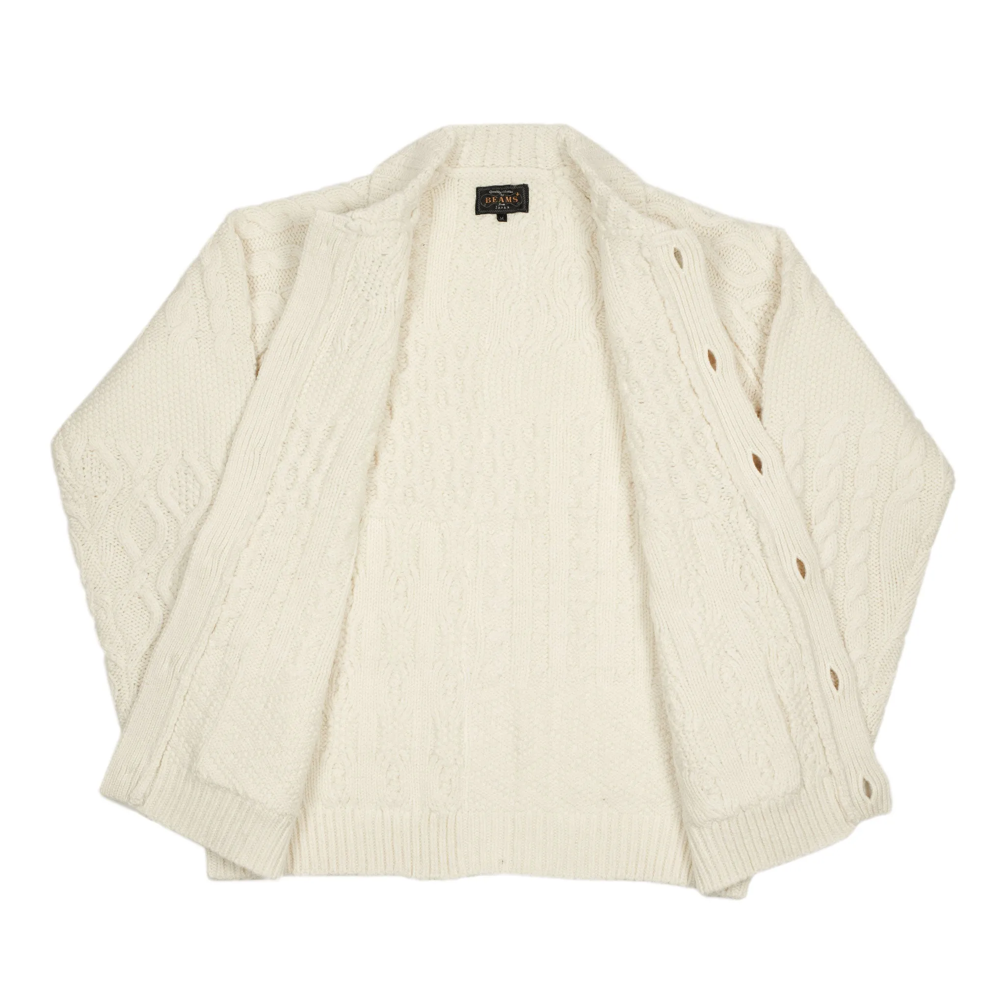 Crazy cable knit Aran cardigan in cream wool