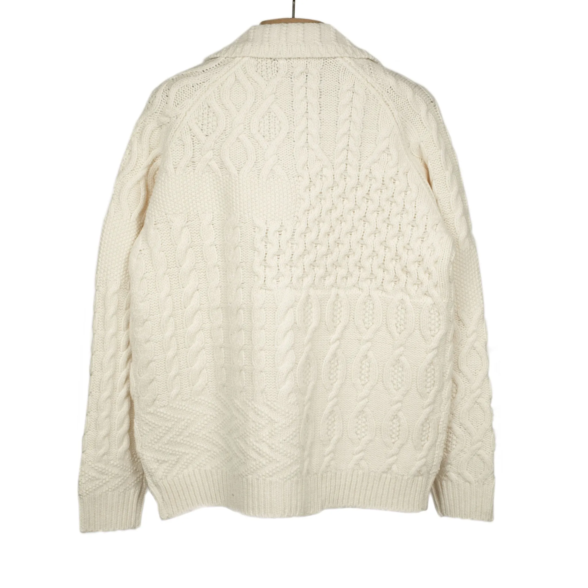 Crazy cable knit Aran cardigan in cream wool