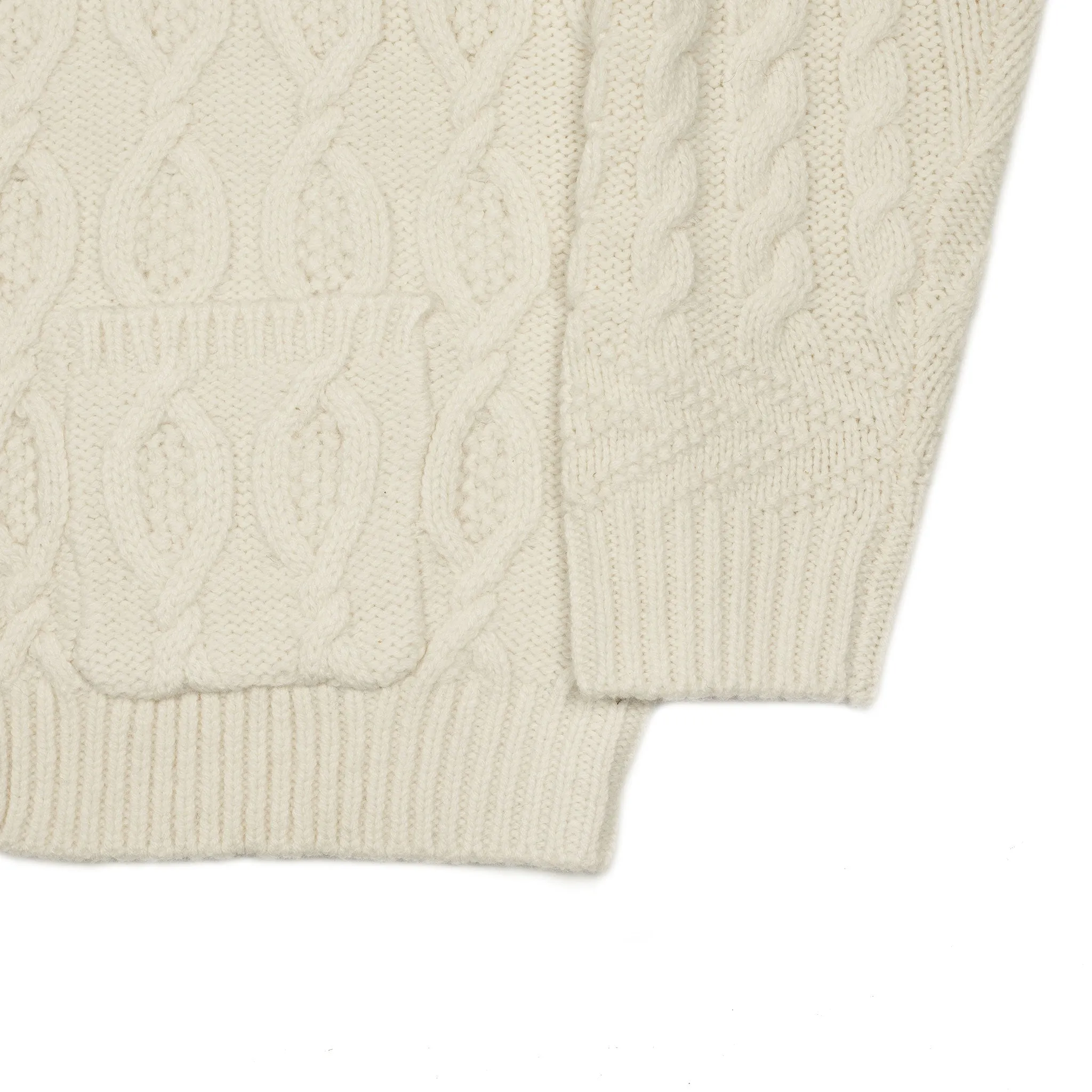 Crazy cable knit Aran cardigan in cream wool