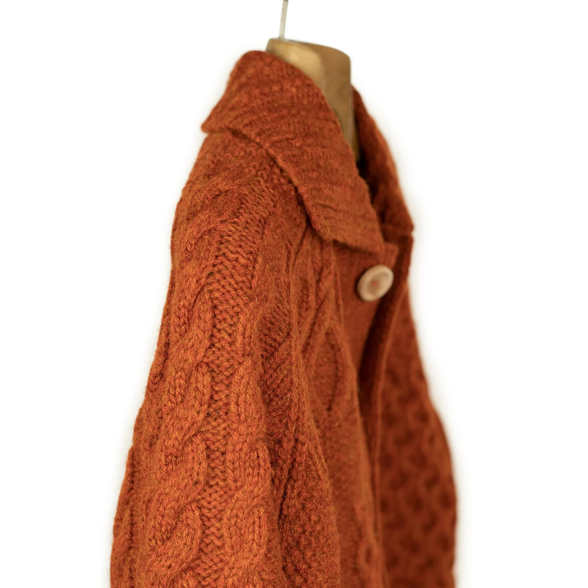 Crazy cable knit Aran cardigan in Orange wool