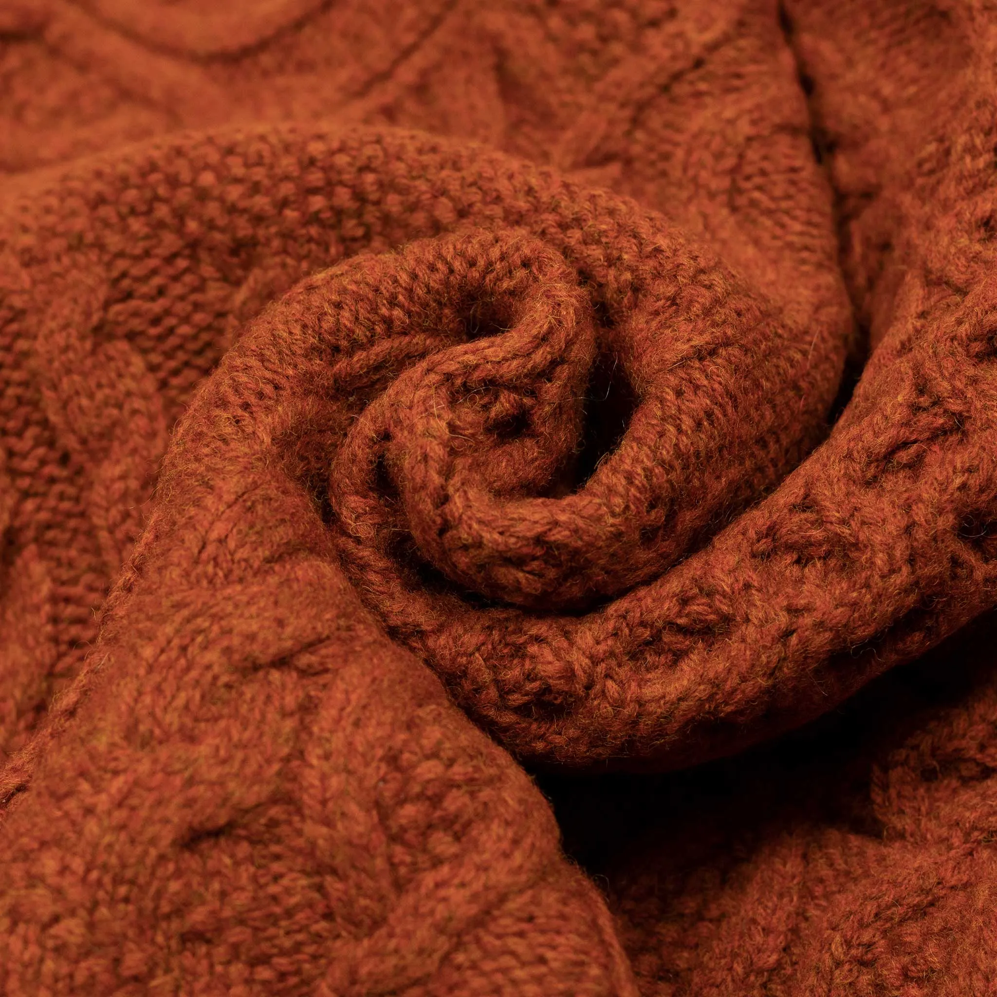 Crazy cable knit Aran cardigan in Orange wool