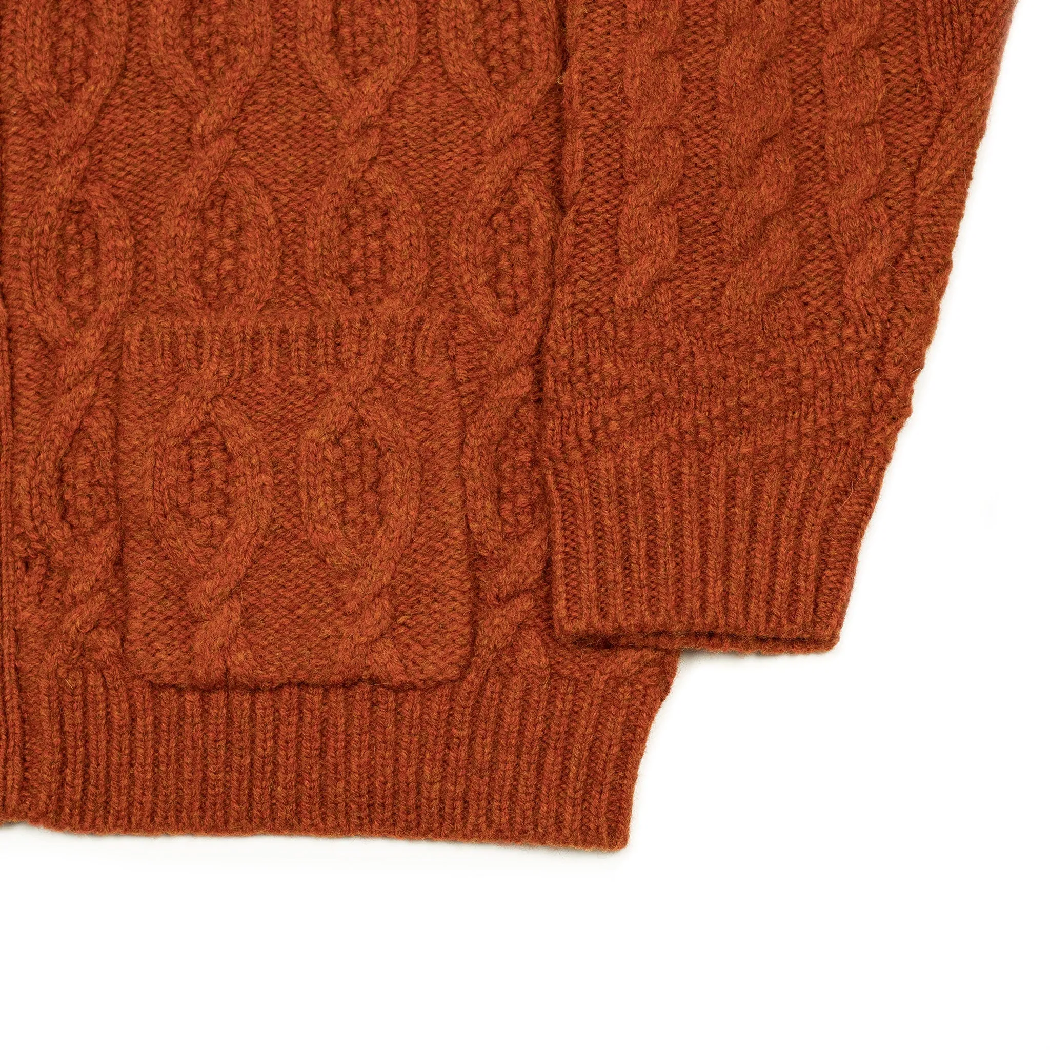 Crazy cable knit Aran cardigan in Orange wool