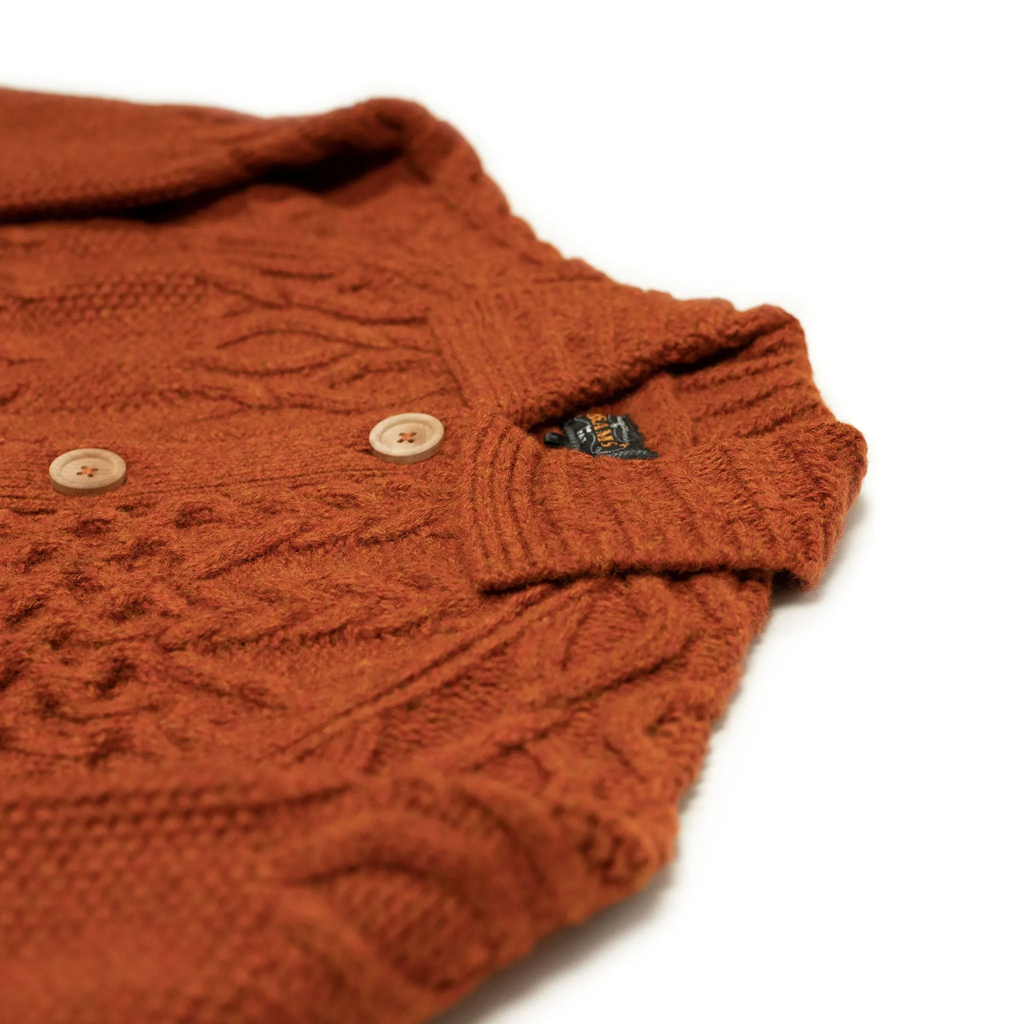 Crazy cable knit Aran cardigan in Orange wool