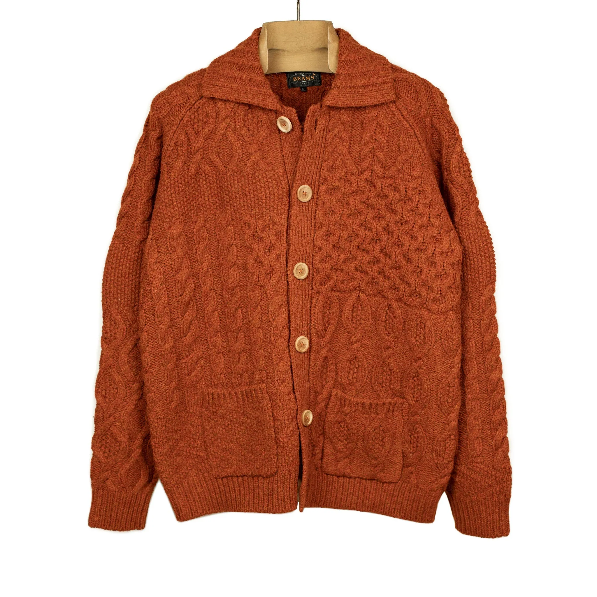 Crazy cable knit Aran cardigan in Orange wool