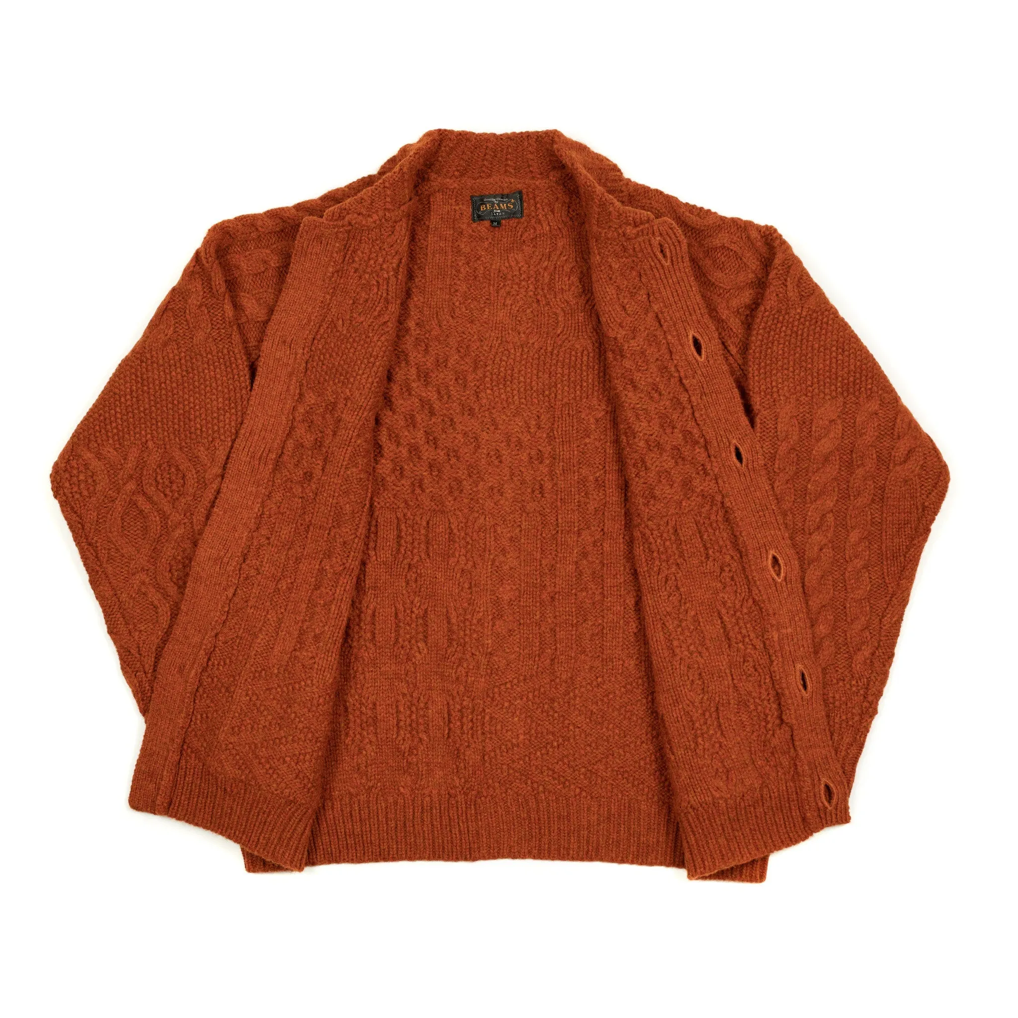 Crazy cable knit Aran cardigan in Orange wool