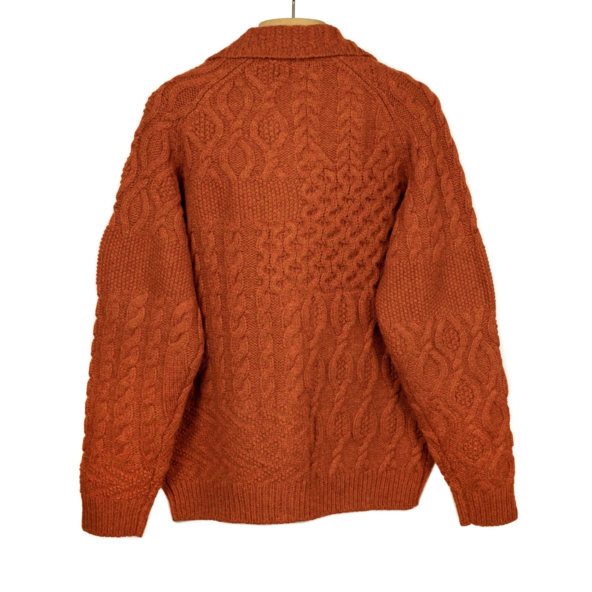 Crazy cable knit Aran cardigan in Orange wool