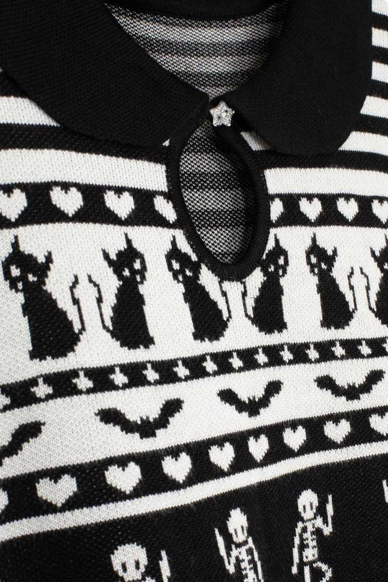 Dance Macabre Black & White Sweater by Hell Bunny