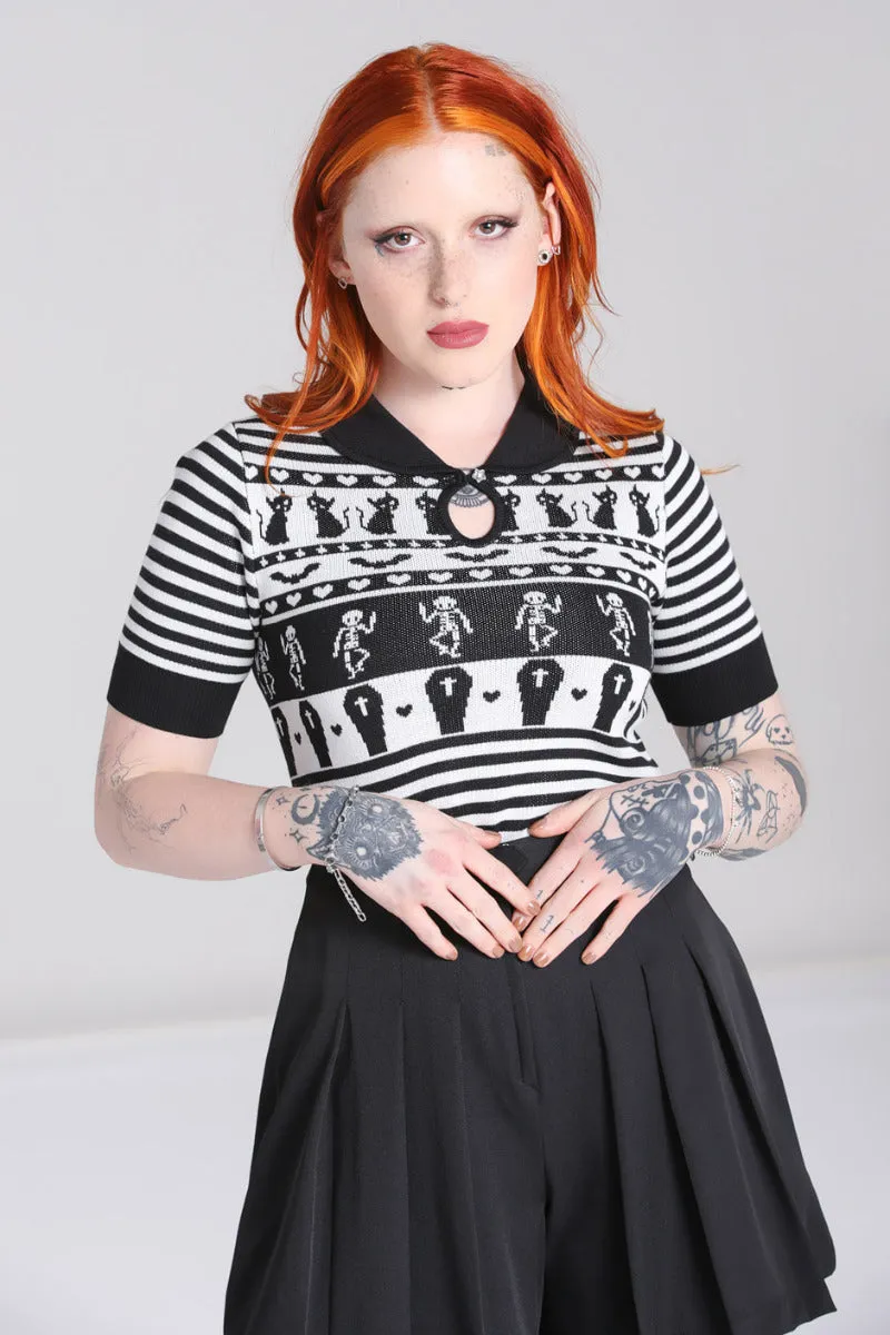 Dance Macabre Black & White Sweater by Hell Bunny