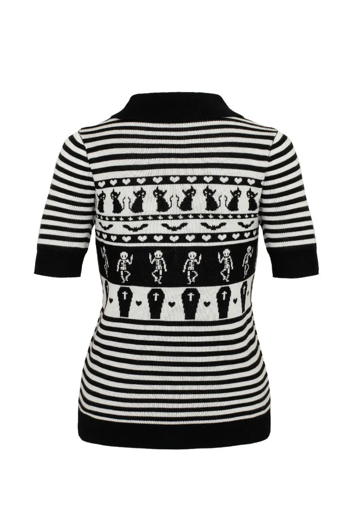 Dance Macabre Black & White Sweater by Hell Bunny