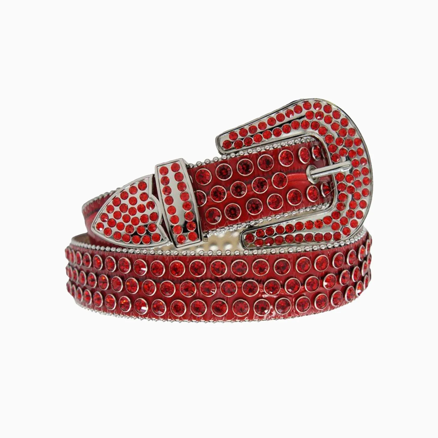 Dna Belt - Red Leather With Red And Silver Stones