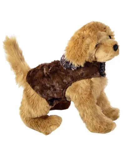 Dog Coat, Reversible - Luxury Faux Fur in Calico with Cuddly Fur in Chocolate