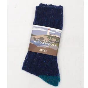 Donegal Wool Walking Socks: Men's Navy