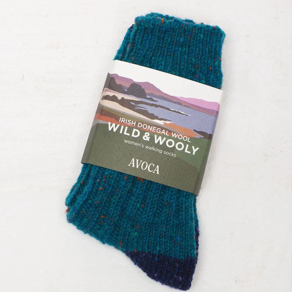 Donegal Wool Walking Socks: Women's Teal