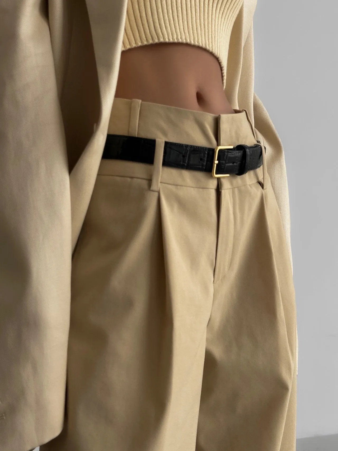 DOUBLE WAISTED PIN TUCK TROUSERS