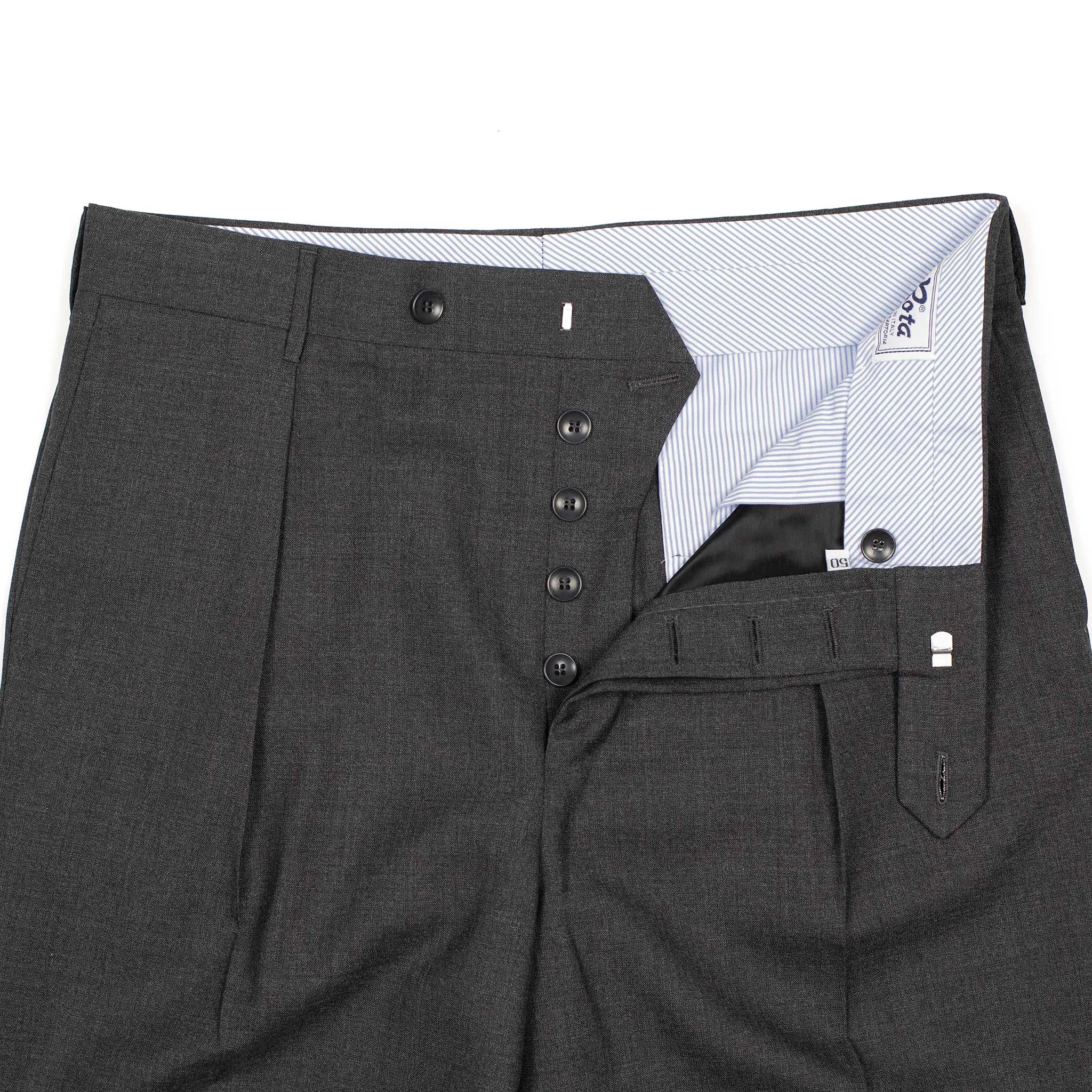 Exclusive Manhattan pleated high-rise wide trousers in charcoal grey lightweight wool