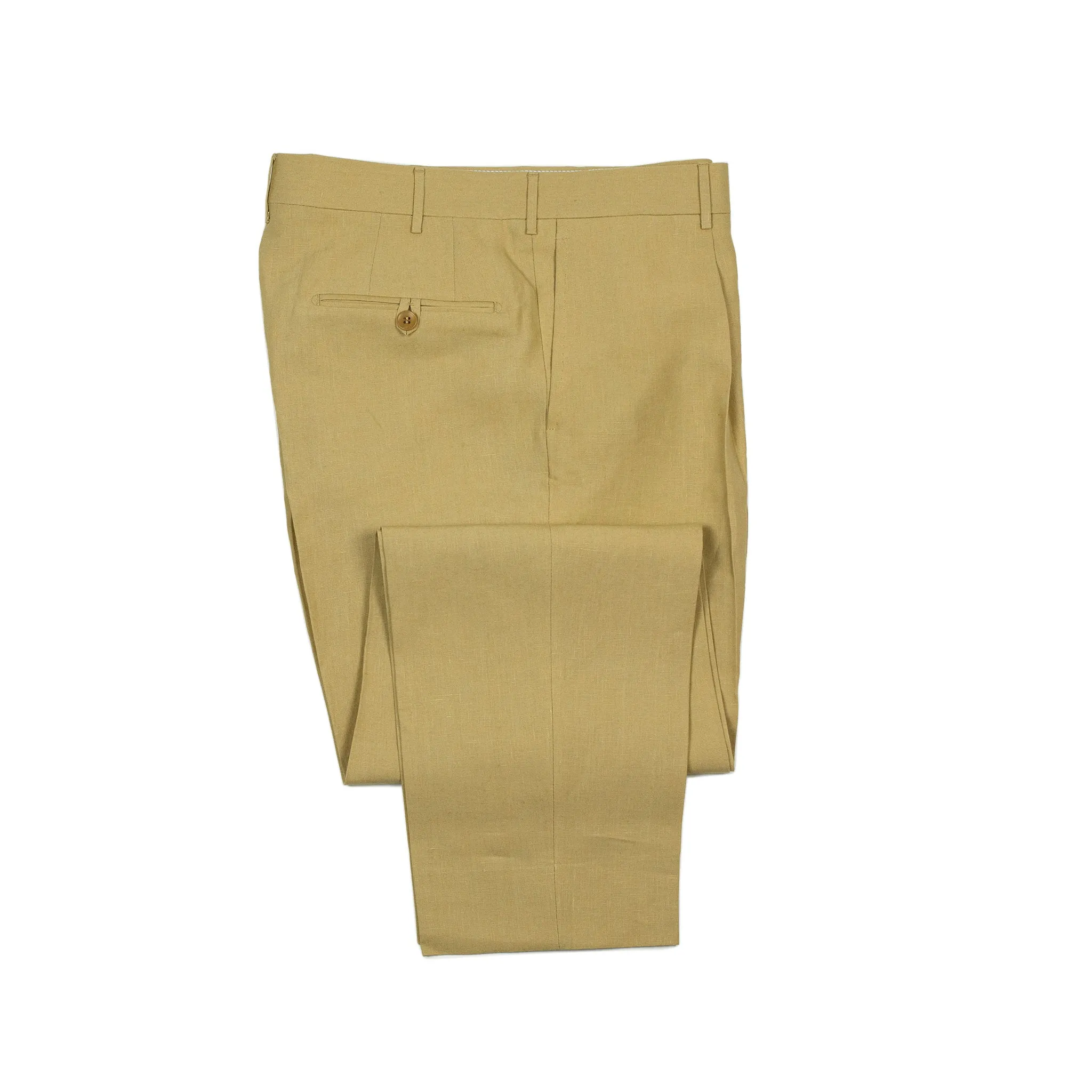 Exclusive "Manhattan" single-pleated high-rise wide trousers in tan Irish linen (restock)