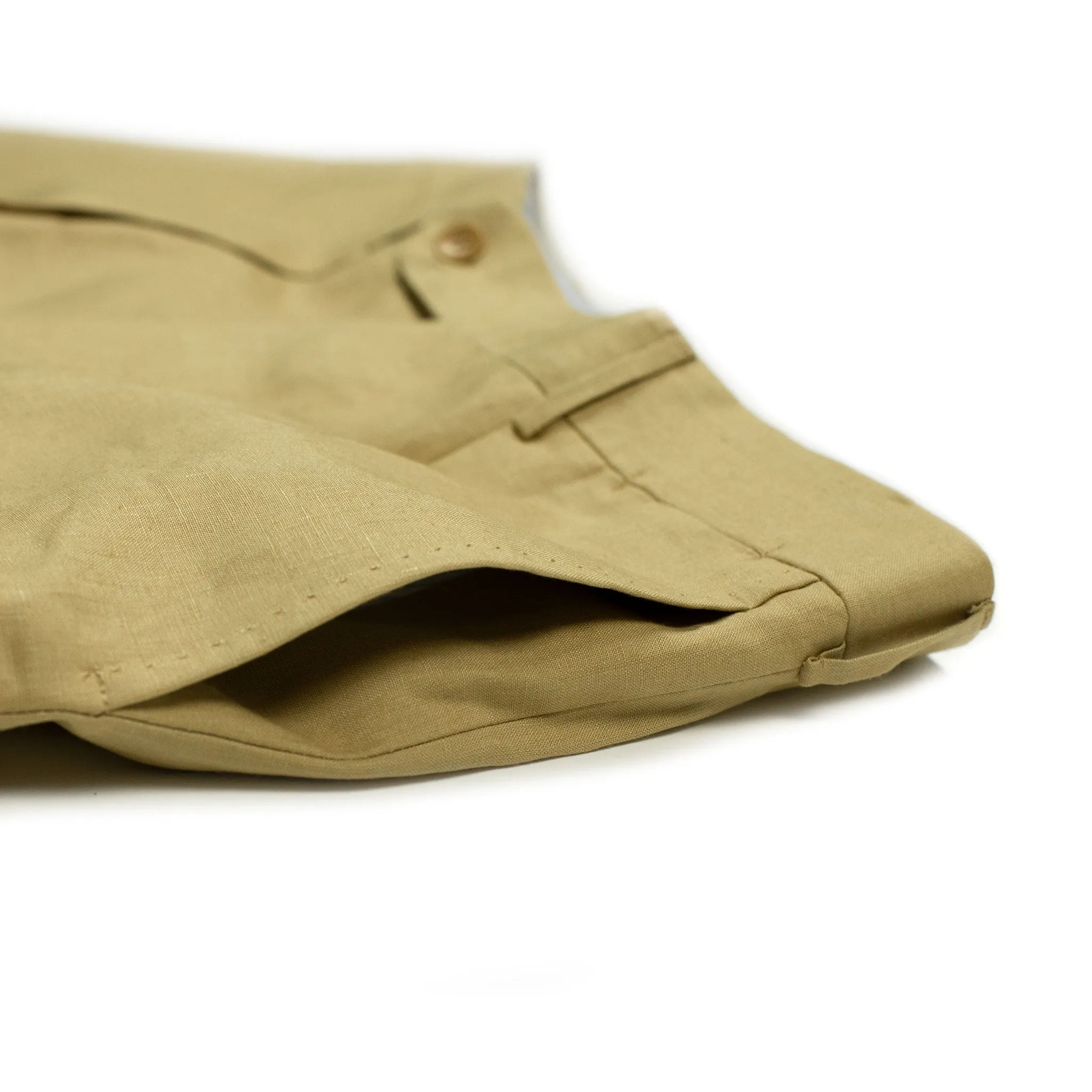 Exclusive "Manhattan" single-pleated high-rise wide trousers in tan Irish linen (restock)