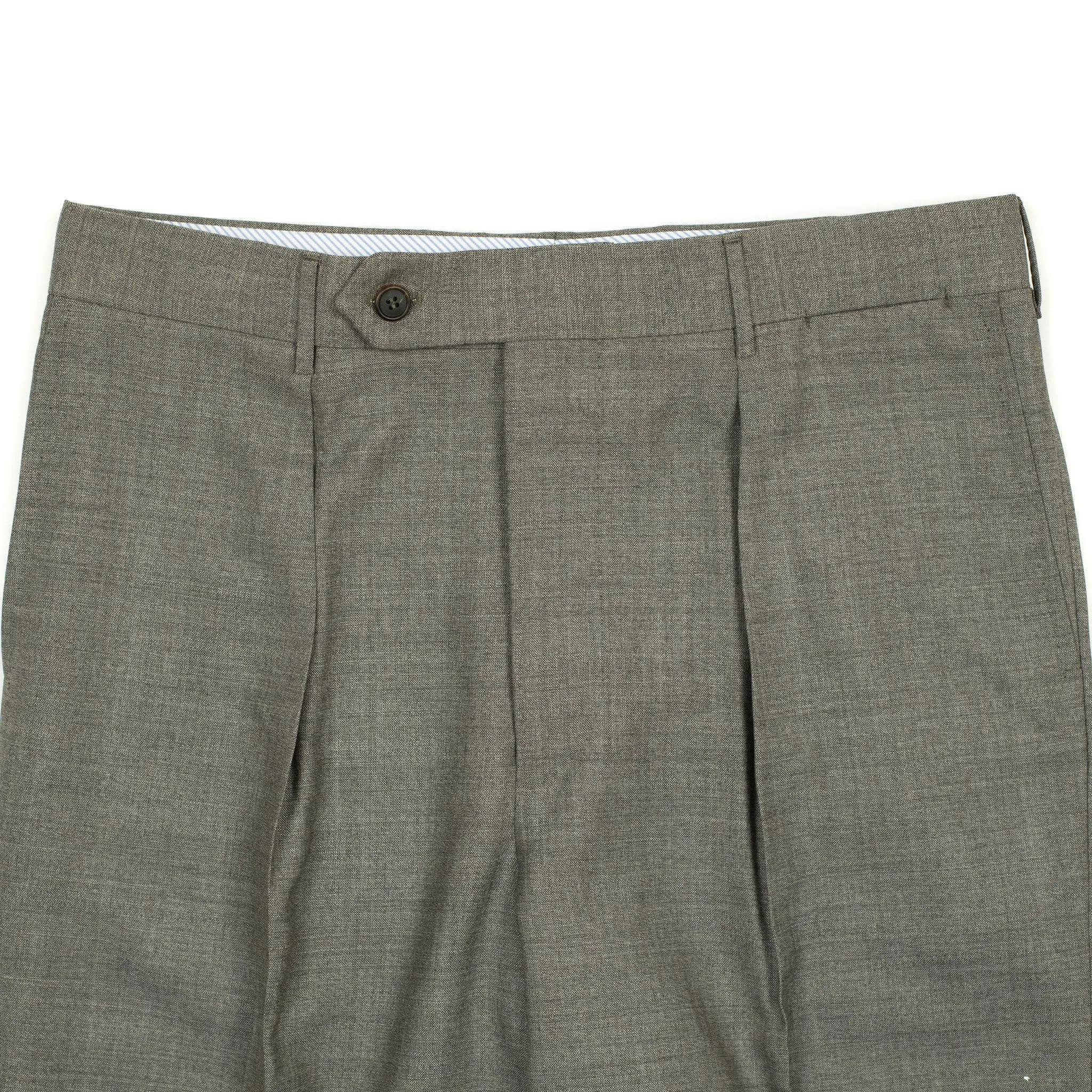 Exclusive "Manhattan" single-pleated high-rise wide trousers in taupe wool fresco (restock)