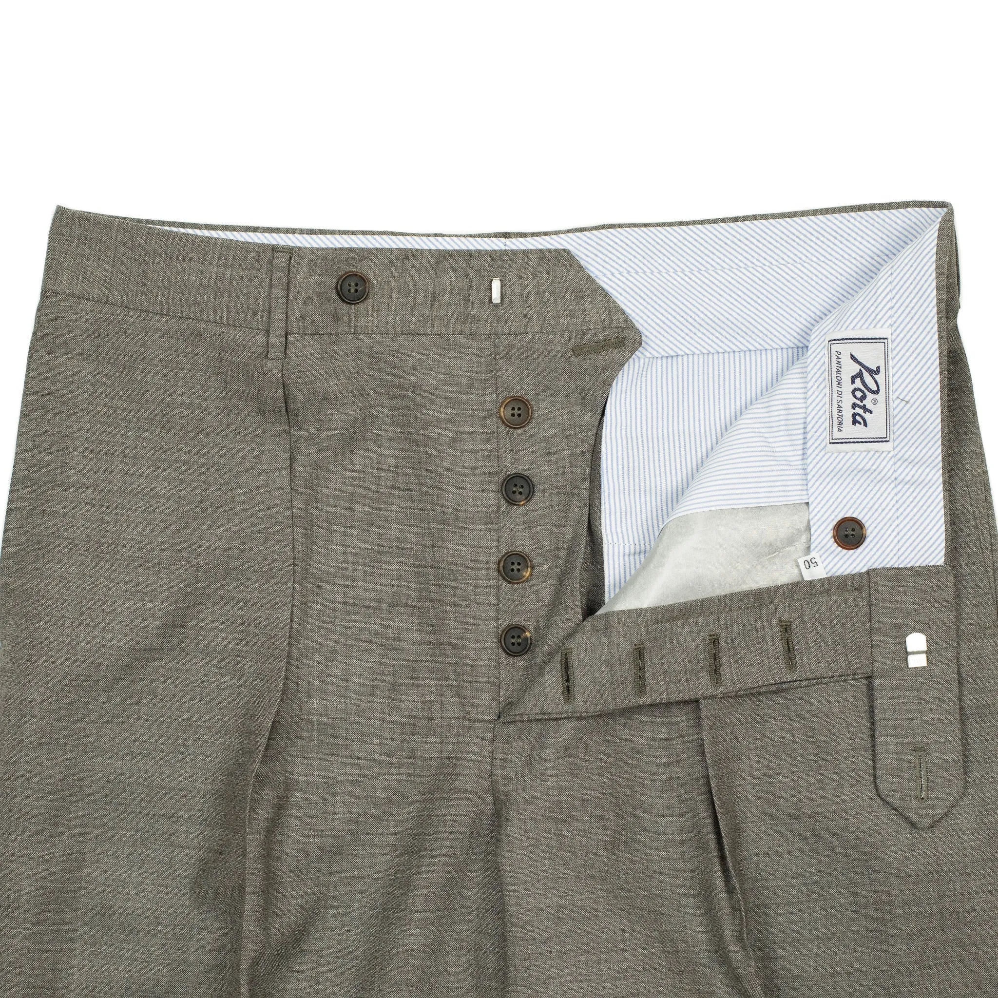 Exclusive "Manhattan" single-pleated high-rise wide trousers in taupe wool fresco (restock)