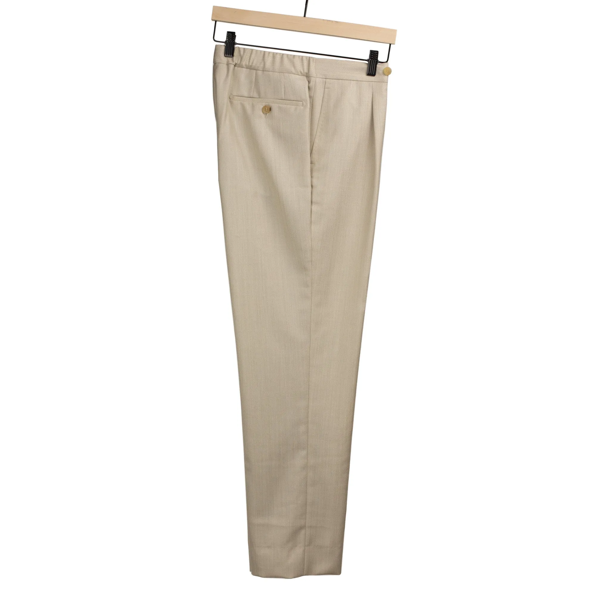 Exclusive single-pleated easy pants in pearl wool herringbone